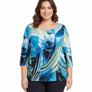 Onque Casual Multicolor Rhinestones Top Blouse Shirt 3/4 Sleeve Viscose medium